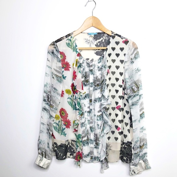 Anthropologie Tops - LEIFNOTES by Anthropologie Queen of spades sheer mixed media button down blouse